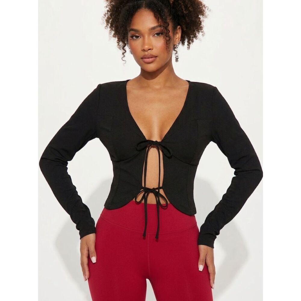 New Fashion Nova Kataya Tie Front Revealing Top Women's Size XL Black